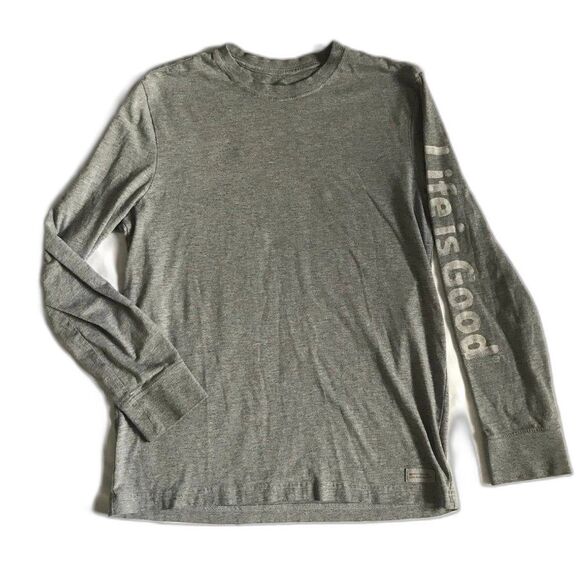 LIFE IS GOOD Crusher Tee T- Shirt Arm Logo Long Sleeves Mens Medium Heather Gray - Picture 1 of 10